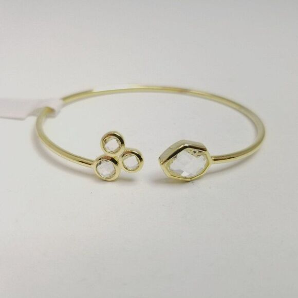 NWT Sterling Silver Gold Overlay Crystal Rhinestone Bangle Cuff Bracelet - Picture 7 of 8